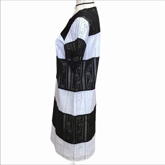 Michael Kors NWT Lace Black White Striped Mod Short Sleeved Shift Dress - Picture 6 of 8